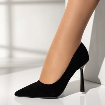 Pantofi cu toc, Pantofi Stiletto dama negru suede MARA9, modlet.ro