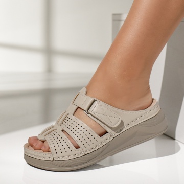 Papuci si slapi dama, Papuci casual dama cu platforma bej MOD14308, modlet.ro