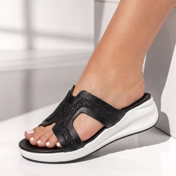 Papuci casual dama cu platforma negru cu alb ZOE20, 1, modlet.ro