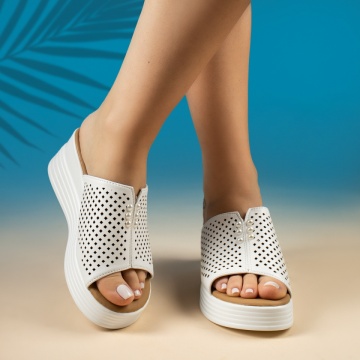 Papuci casual dama, Papuci casual dama cu platforma si perforatii albi ZOE8, modlet.ro