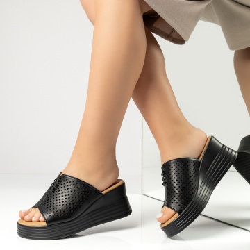 Papuci casual dama cu platforma si perforatii negri ZOE8, 2, modlet.ro