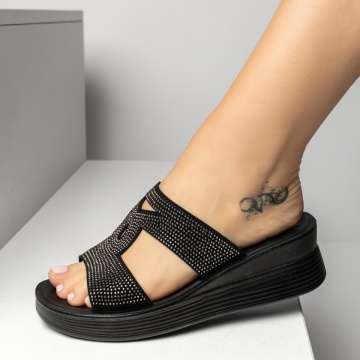 Papuci casual dama cu platforma si strasuri negri MIA15, 3, modlet.ro