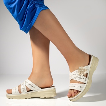 Papuci casual dama cu talpa groasa albi MOD13360, 3, modlet.ro