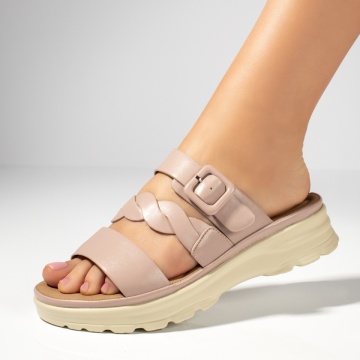 Papuci casual dama cu talpa groasa si bareta nude MOD13363, 2, modlet.ro
