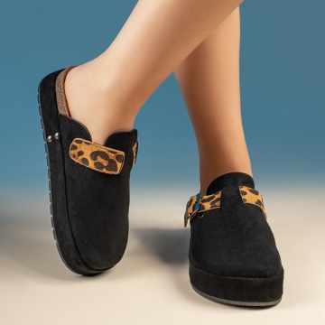 Papuci casual dama cu talpa groasa si imprimeu negru suede MOD13446, 2, modlet.ro
