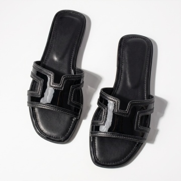 Papuci casual dama cu talpa joasa negri cu aspect lucios EVA87, 3, modlet.ro