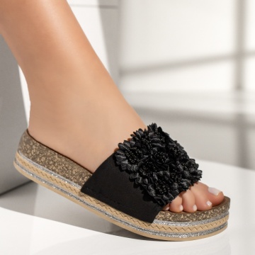 Papuci dama casual si floare decorativa negri ZEF13528, 3, zeforia.ro