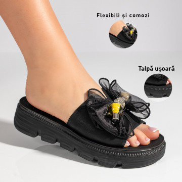 Papuci dama cu aplicatie de strasuri si talpa groasa negri MOD11436, 3, modlet.ro