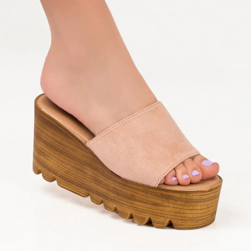 Papuci dama cu platforma roz suede MOD04806, 2, modlet.ro