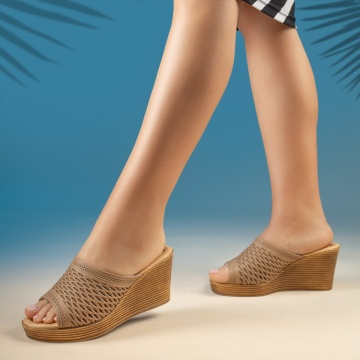 Papuci dama cu platforma si perforatii bej din Piele naturala MOD13738, 3, modlet.ro