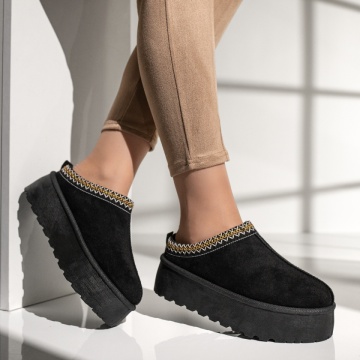 Papuci dama cu talpa groasa tip UG negru suede MOD12613, 4, modlet.ro