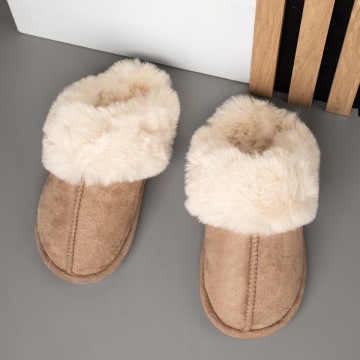 Papuci dama de casa bej inchis suede MOD14120