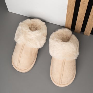 Papuci dama de casa bej suede MOD14120