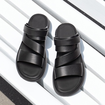 Sandale barbati cu bareta negre din Piele naturala ZEF13559, 4, zeforia.ro