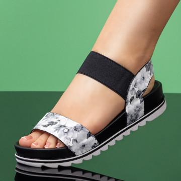 Sandale cu talpa groasa dama negre cu imprimeu si elastic MOD08230, 4, modlet.ro