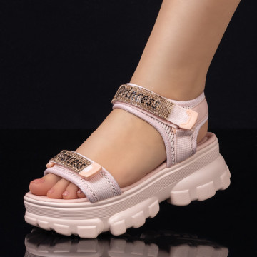 Sandale cu talpa groasa dama si inchidere cu scai roz MOD08229, 3, modlet.ro
