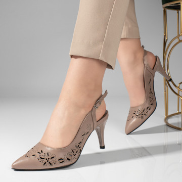 Sandale cu toc dama khaki din Piele Naturala MOD11305, 2, modlet.ro