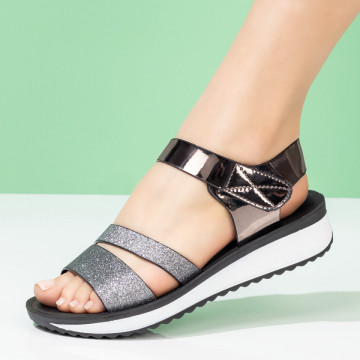 Sandale dama casual si inchidere cu scai gri glitter MOD08388, 3, modlet.ro