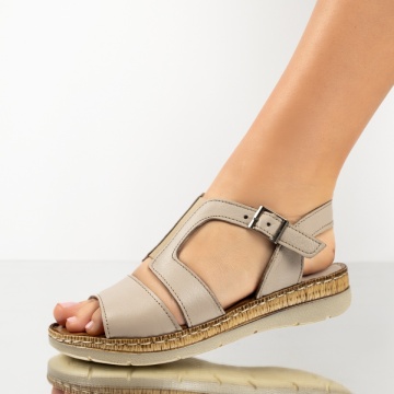 Sandale dama cu bareta bej din Piele naturala MOD13636, 3, modlet.ro