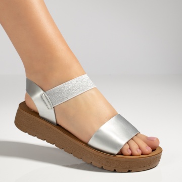 Sandale dama cu bareta elastica argintii EMA24, 2, modlet.ro