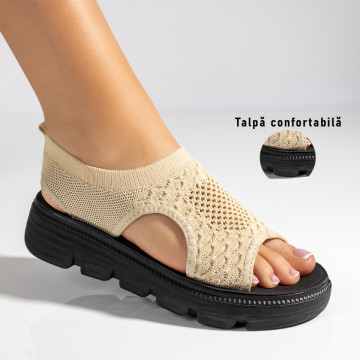 Sandale dama cu perforatii si talpa groasa bej MOD11370, 3, modlet.ro