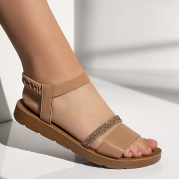 Sandale dama cu pietre aplicate bej MOD13381, 4, modlet.ro