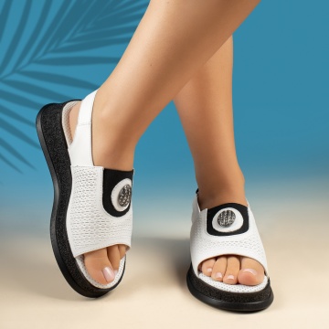Sandale dama cu platforma, albe din piele naturala MOD13423, 2, modlet.ro