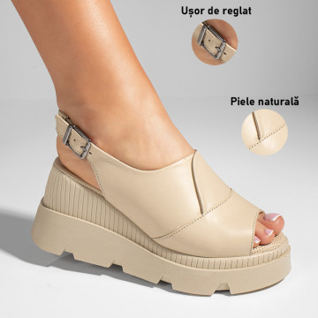 Sandale dama cu platforma bej din Piele naturala ZEF11422, 3, zeforia.ro