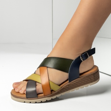 Sandale cu platforma, Sandale dama cu platforma si bareta albastru cu verde MOD14311, modlet.ro