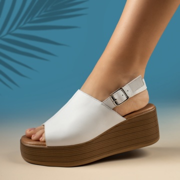Sandale cu platforma, Sandale dama cu platforma si bareta albe din Piele naturala MOD14313, modlet.ro