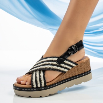 Sandale dama cu platforma si bareta negre MOD13889, 4, modlet.ro