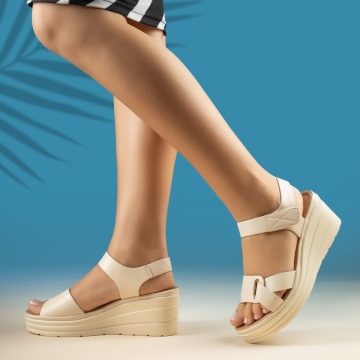 Sandale dama cu platforma si inchidere cu scai bej MOD13844, 2, modlet.ro