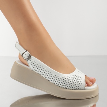 Sandale dama cu platforma si perforatii albe din Piele naturala MOD13642, 4, modlet.ro
