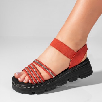 Sandale dama cu strasuri si bareta elastica rosii MOD11439, 2, modlet.ro