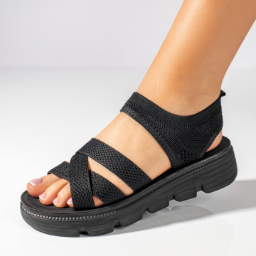 Sandale dama cu talpa groasa cu bareta elastica negre LIA76