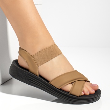 Sandale dama cu talpa groasa khaki MOD13393, 3, modlet.ro