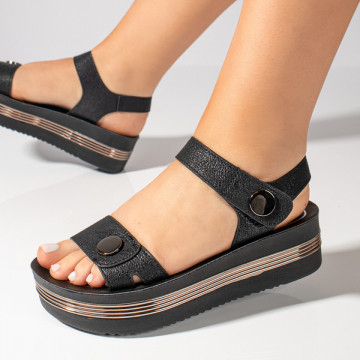 Sandale dama cu talpa groasa negre MOD04543, 1, modlet.ro
