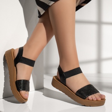 Sandale dama cu talpa groasa si aplicatii cu pietre negre MOD13384, 4, modlet.ro