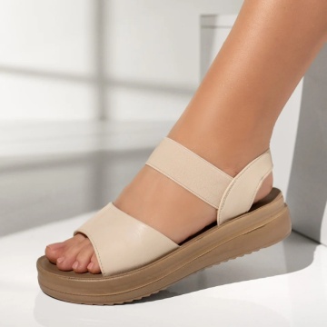 Sandale dama cu talpa groasa si bareta elastica bej LIA34, 3, modlet.ro