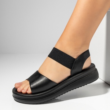 CUPON, Sandale dama cu talpa groasa si bareta elastica negre LIA34, modlet.ro