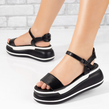 Sandale dama cu talpa groasa si bareta negru cu alb MOD04137, 3, modlet.ro