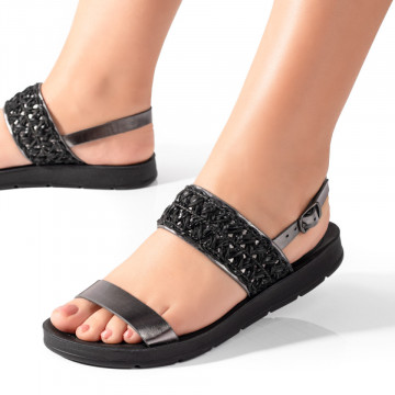 Sandale dama cu talpa joasa negre MOD05192, 3, modlet.ro