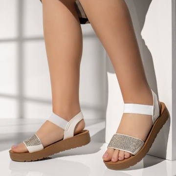 Sandale dama cu talpa joasa si aplicatii cu pietre albe MOD13384, 2, modlet.ro