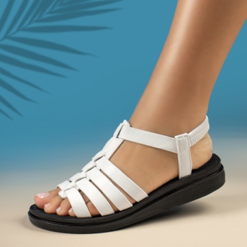 Sandale dama cu talpa joasa si bareta elastica albe MOD13870, 2, modlet.ro