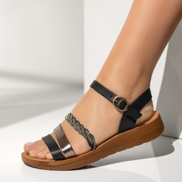 Sandale dama cu talpa joasa si bareta negre MOD08239, 4, modlet.ro