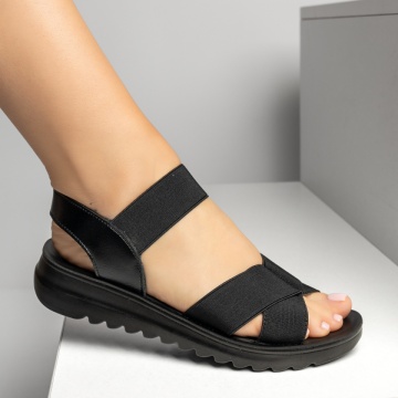 CUPON, Sandale dama cu talpa joasa si barete elastice negre MIA8, modlet.ro