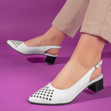 Sandale dama cu toc gros albe din Piele Naturala MOD11304, 2, modlet.ro