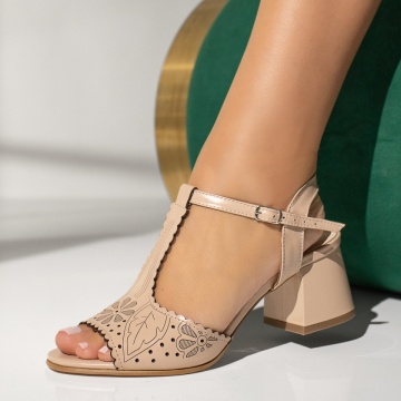 Sandale dama cu toc gros bej din Piele naturala MOD13962, 2, modlet.ro