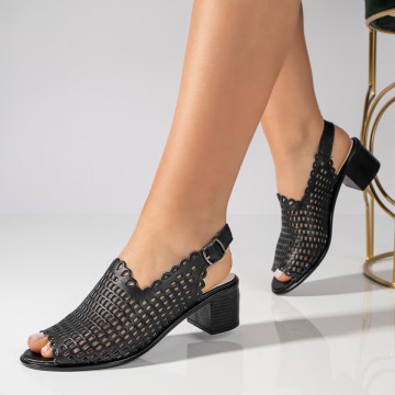 Sandale dama cu toc si bareta negre din Piele naturala MOD05178, 2, modlet.ro