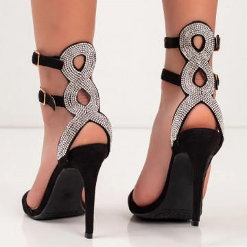 Sandale dama cu toc subtire negru suede MOD05273, 4, modlet.ro